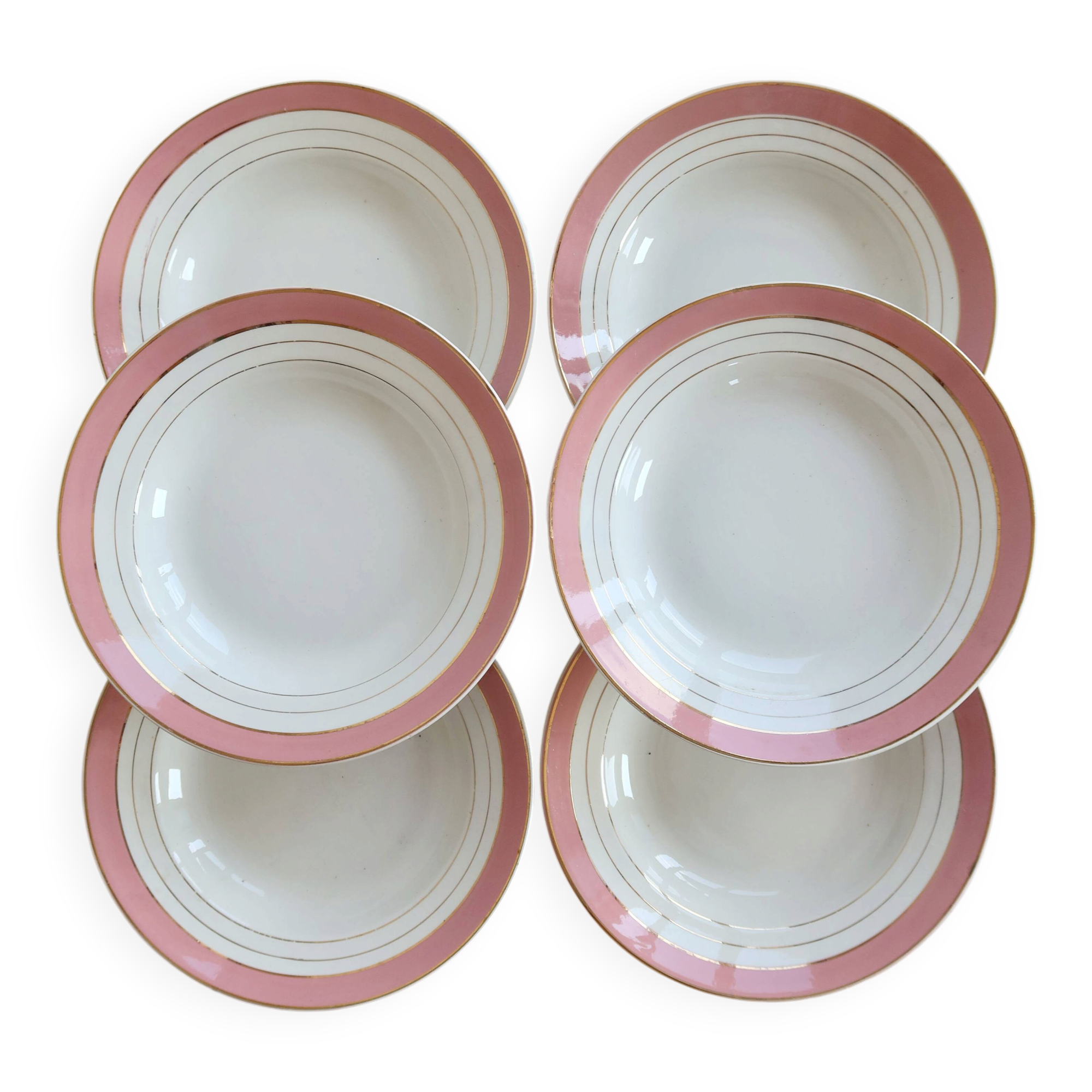 6 vintage Lunéville K&G deep plates in the Régence model.