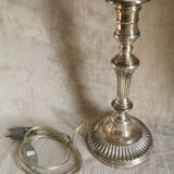 Candle holder in silver bronze, Louis XVI style, mounted in lamp