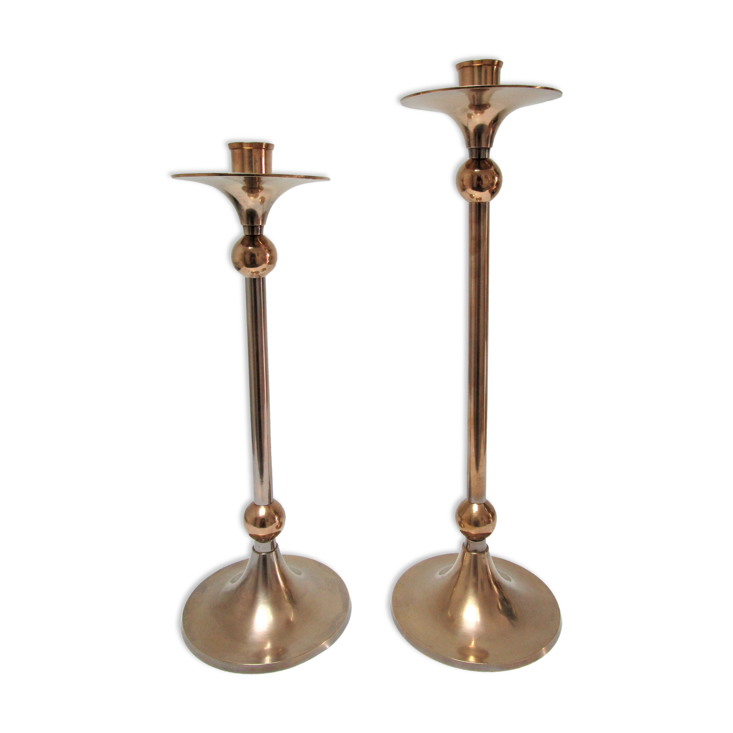 Pair of Scandinavian candlesticks brass vintage steel