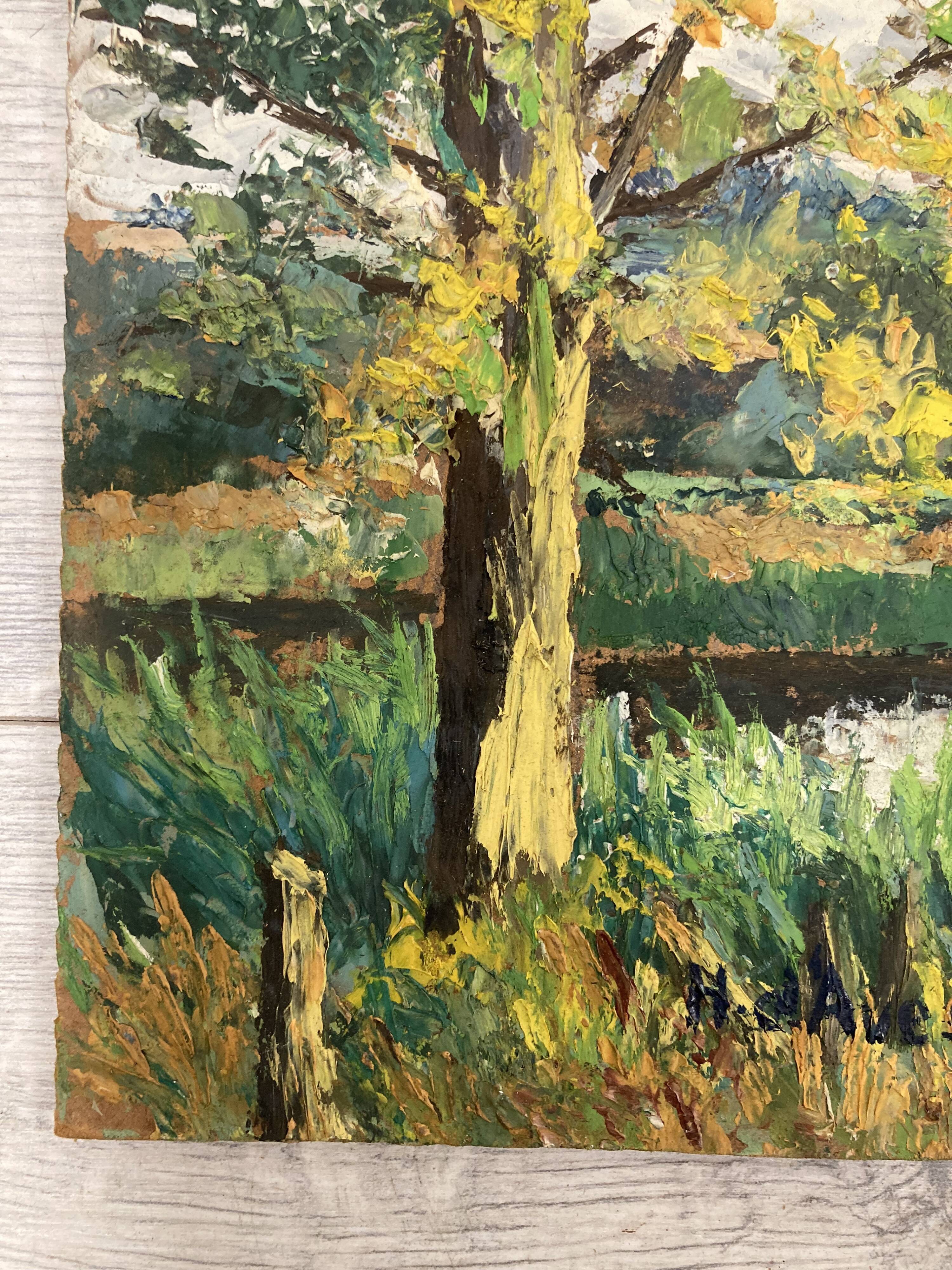 Oil on panel vintage green landscape