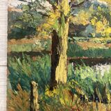 Oil on panel vintage green landscape