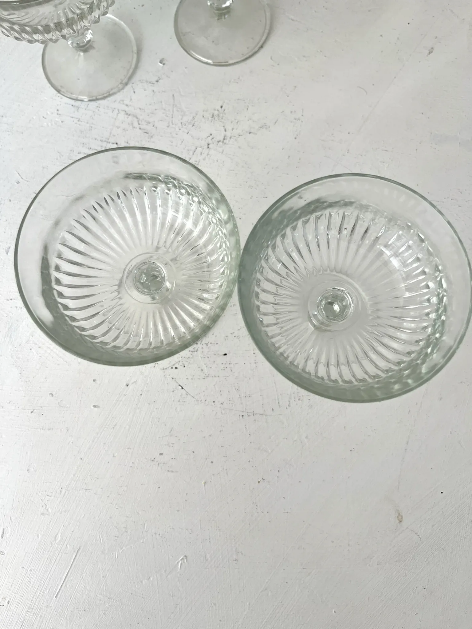 Coupe Glasses – French Set of 6 Pressed Glass Sunburst Cocktail Desser