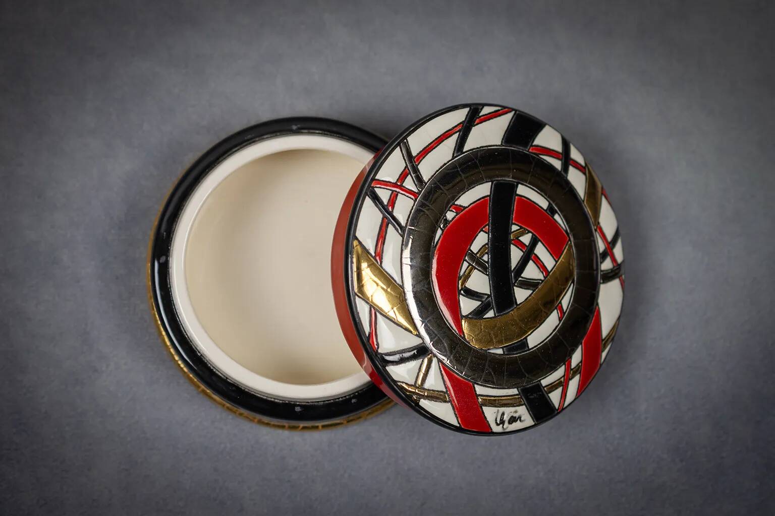 Round Roller Coaster Box in Longwy Enamel by Catherine Lhoir