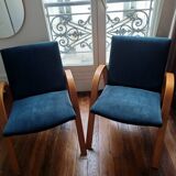 Paire de fauteuils Steiner Bow wood vintage 1950