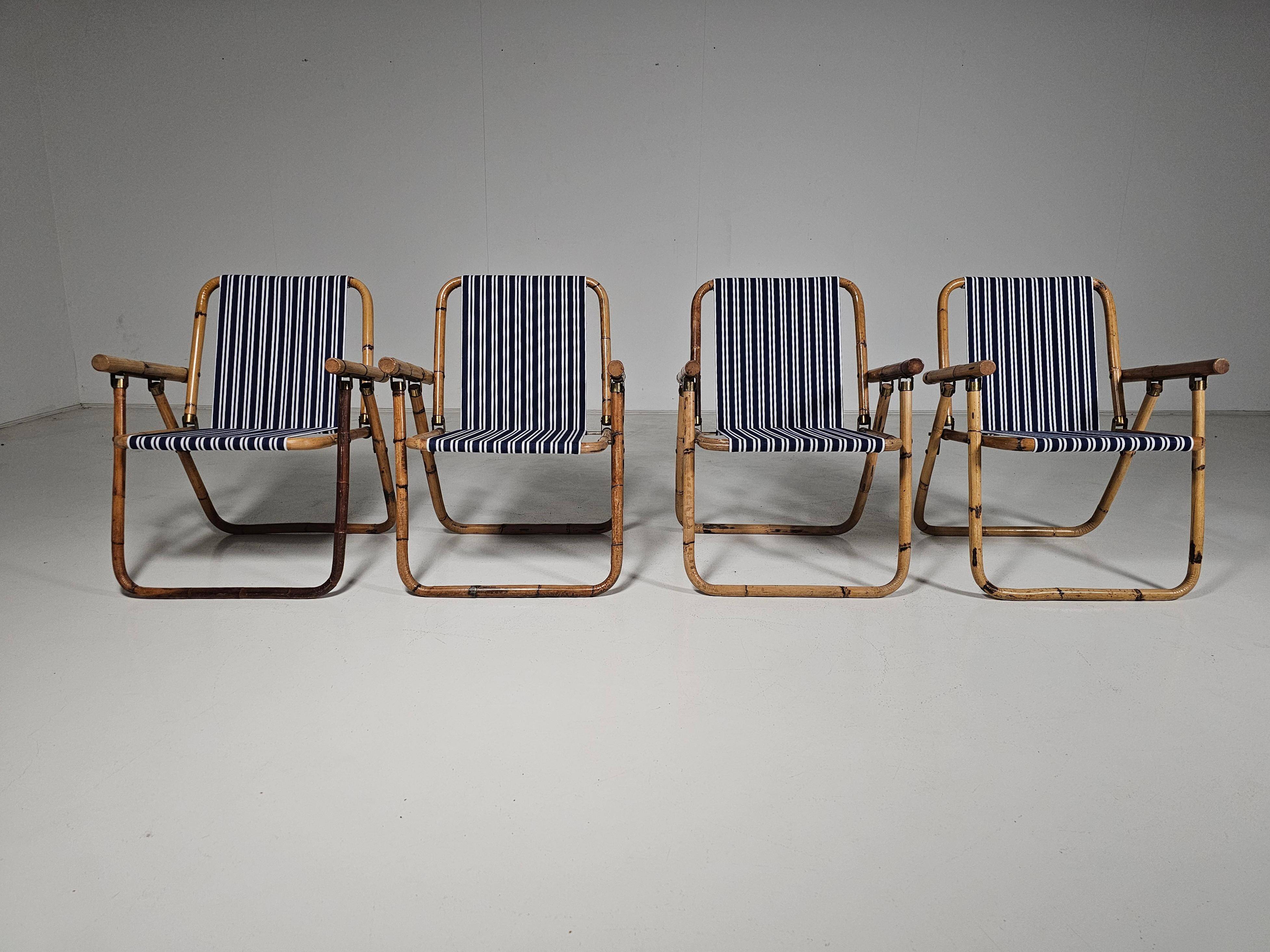 Bamboo and brass folding chairs, Italy, 1960s