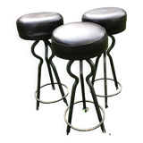 Vintage leather and wrought iron bar stools