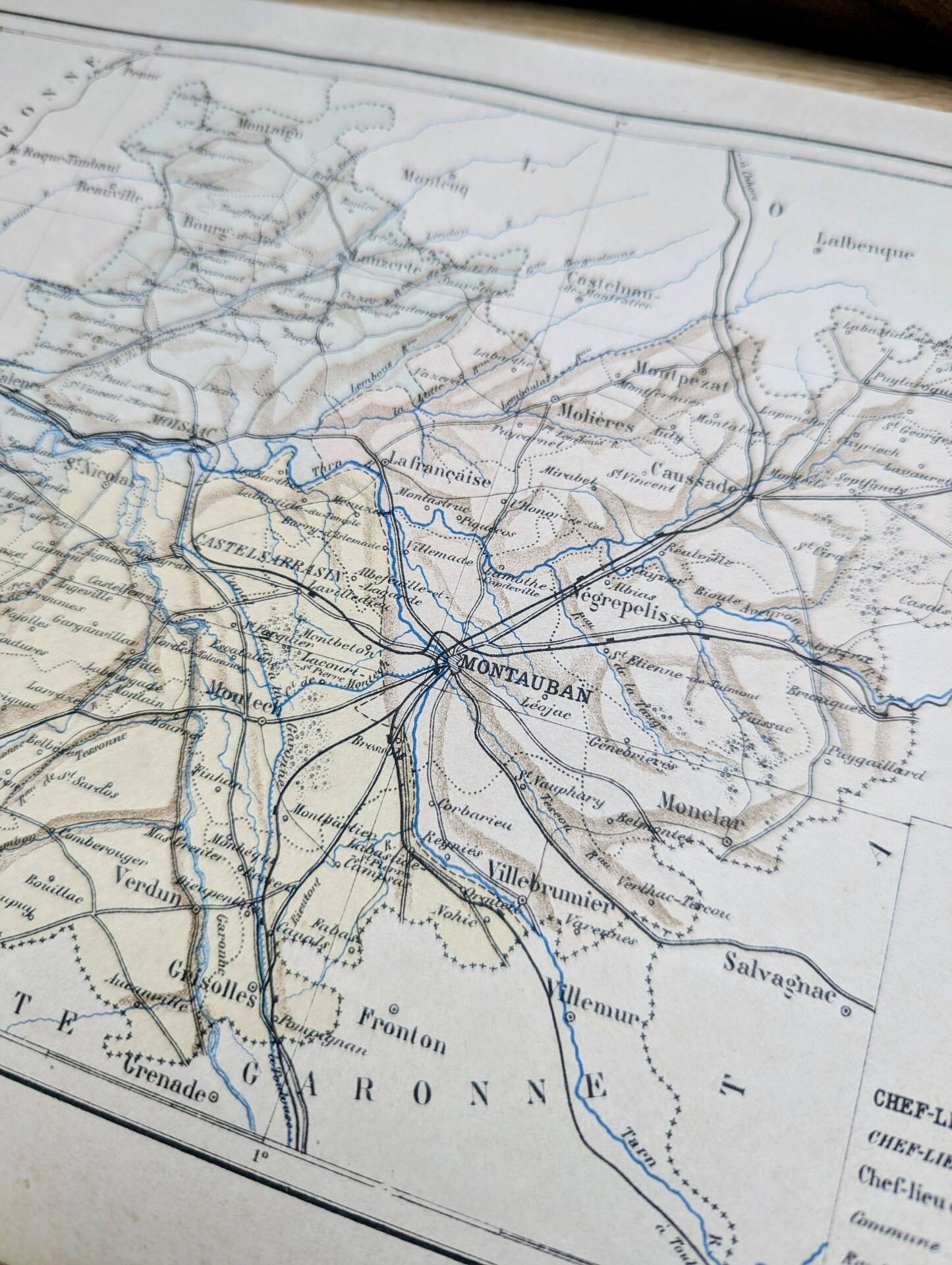 Printed in 1889, Tarn-et-Garonne, old map.