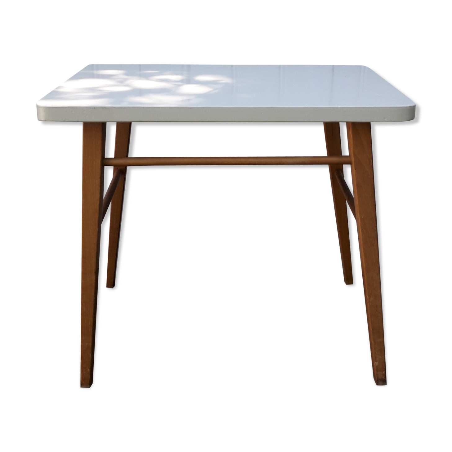 Wooden coffee table and grey tray