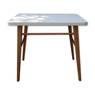 Wooden coffee table and grey tray