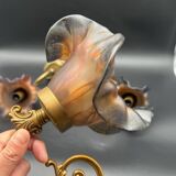 Set of 3 Glass Paste and Brass Wall Lights Signed Vianne Art Nouveau
