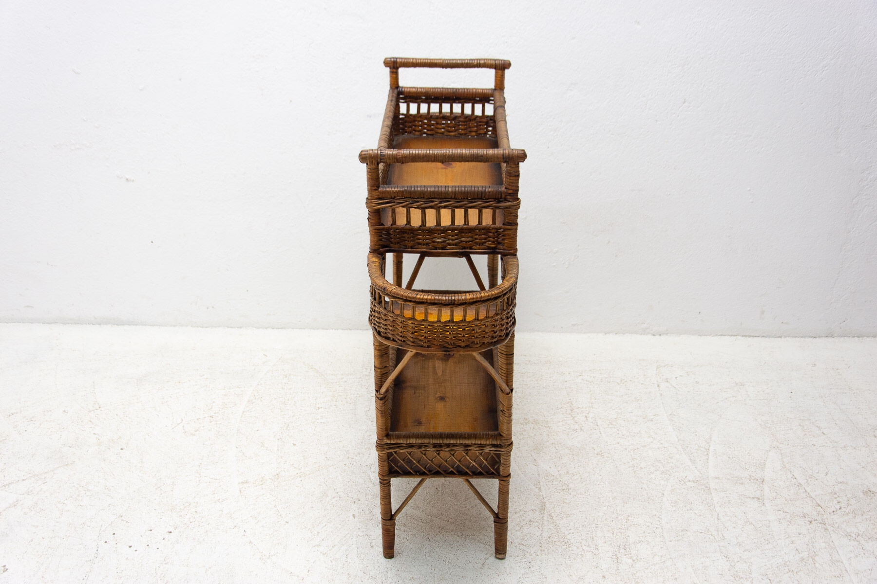 Mid century wicker and beech plant stand, 1960´s, Central Europe