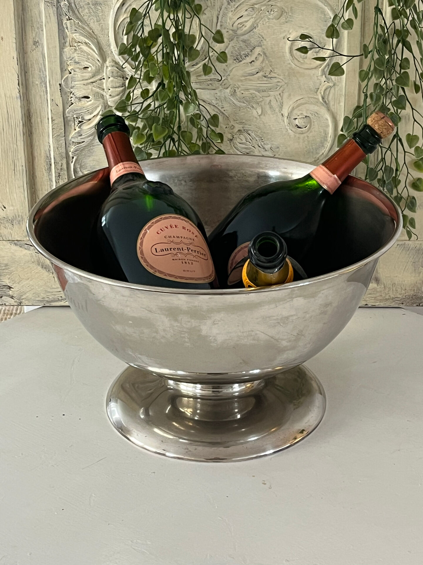 French champagne cooler bowl Leclerc Briant Vinum silver plated