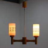 1980s wood and glass pendant light, Czechoslovakia