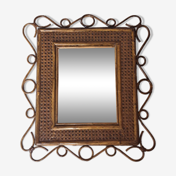 Rattan and cane mirror