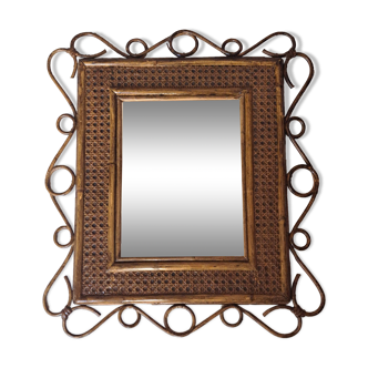 Rattan and cane mirror