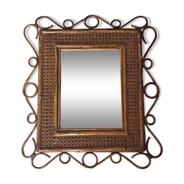 Rattan and cane mirror
