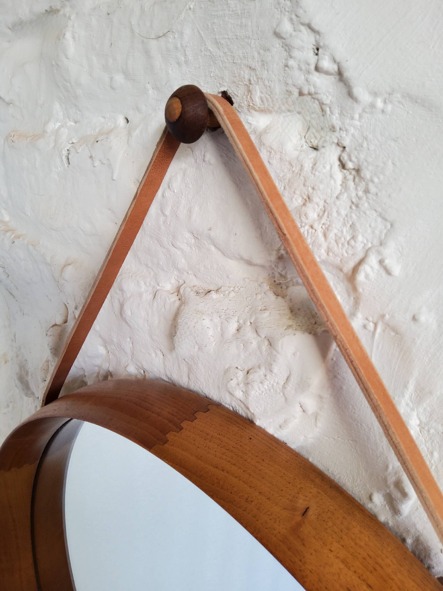 Round teak mirror by Uno and Osten Kristiansson for Luxus Vittsjö, Sweden.