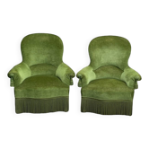 Pair of olive green velvet toad armchairs