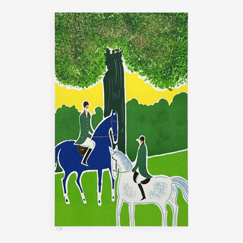 Serge Lassus, lithograph “Horses and Riders 14”, 1990