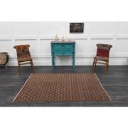 1970s Vintage Turkish Hand-Knotted Wool Cotton Brown Rug 130x194