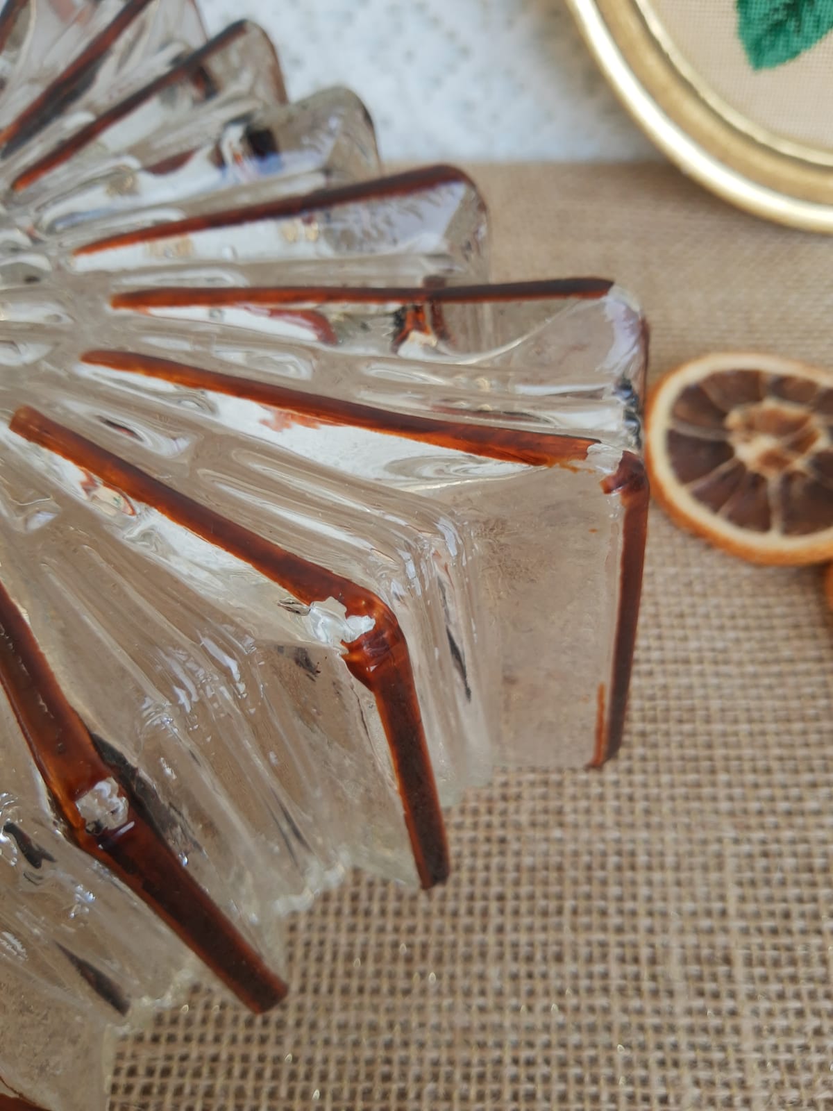 Ceiling lamp / wall lamp in molded glass two-tone square 70s