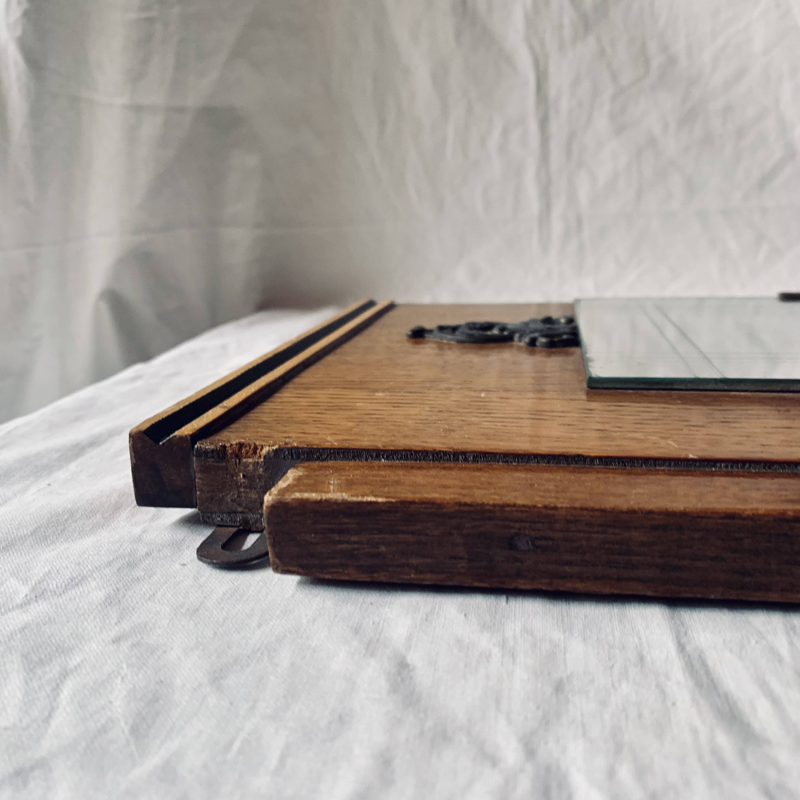 Art Deco wooden hat rack wall shelf with mirror