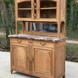 Renovated art deco display case in solid oak and marble 140cm