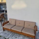 Vintage 3-seater pine sofa, Brutalist style, 1980s