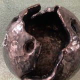 Large brutalist spherical vase in iridescent glazed terracotta