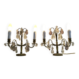 Paire de lampes girandoles en bronze et cristal