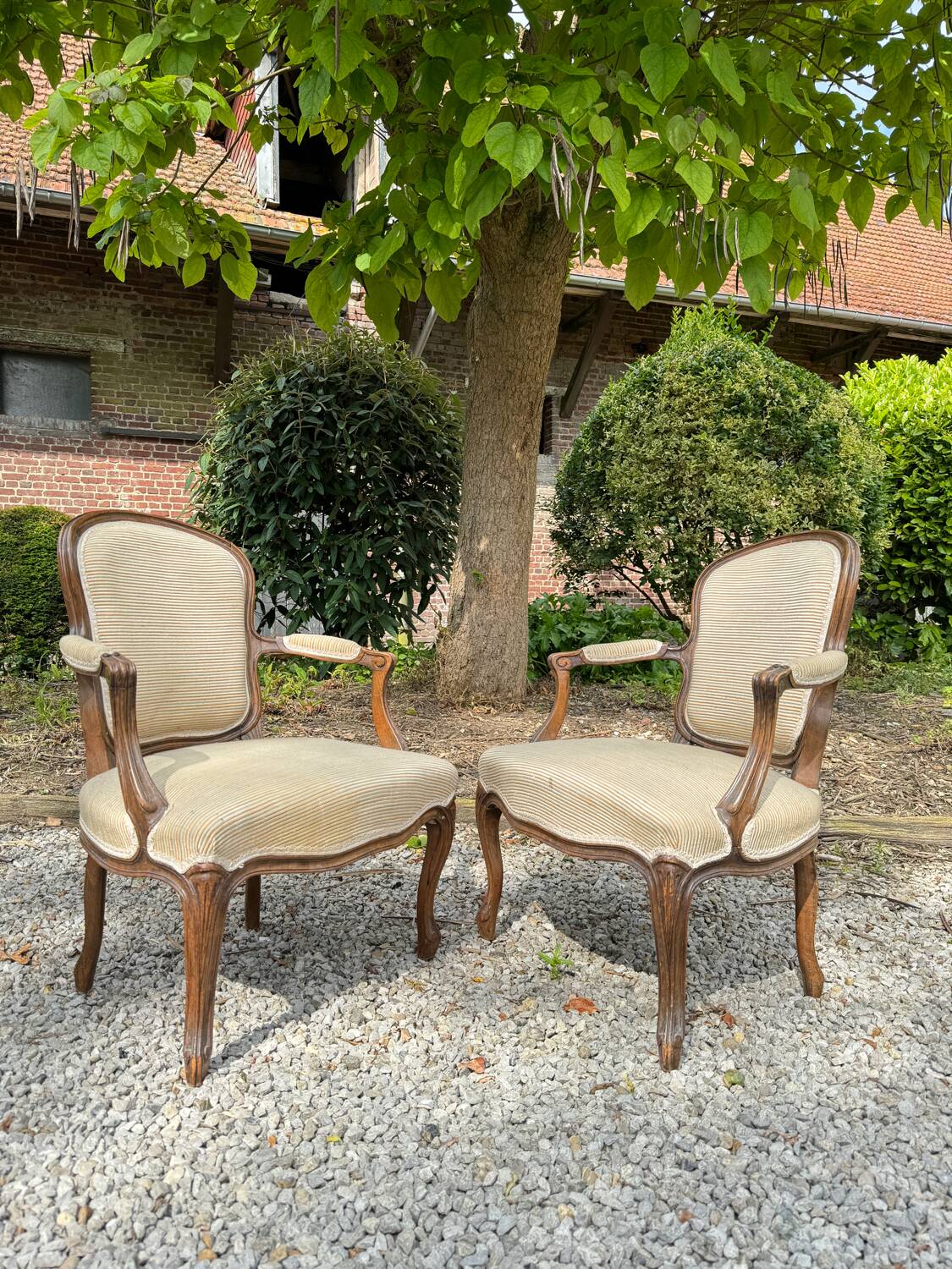 Pair of louis xv style natural wood armchairs xix eme century