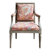 Fauteuil à la reine d'époque Louis XVI, tissu indienne