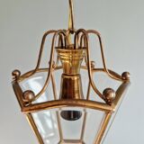Pair of brass and bevelled glass pendant lights/lanterns, 1950-60.