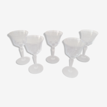 5 antique and engraved sweet wine glasses - Artisanal manufacture