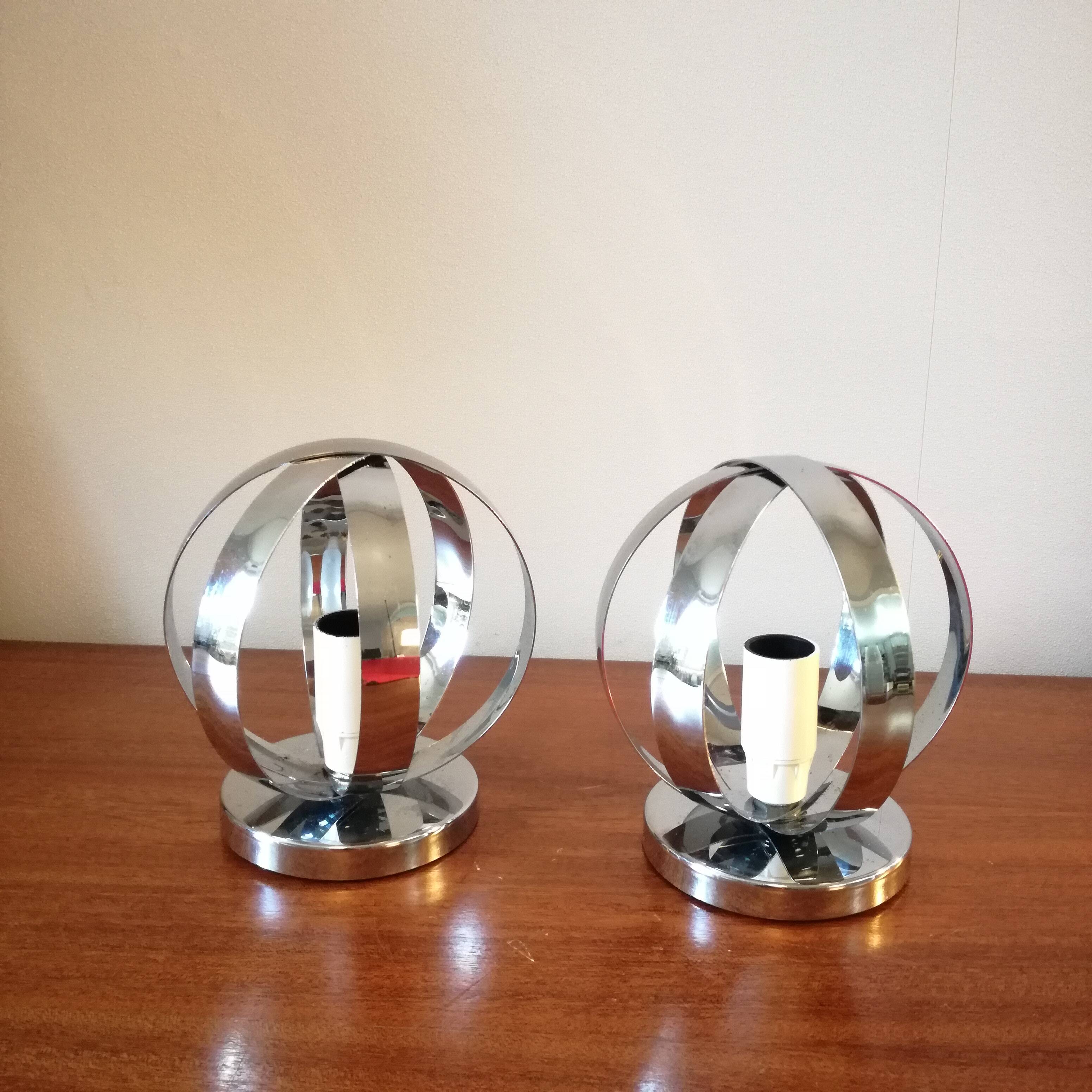 Appliques sphères en inox poli, 1970, set de 2