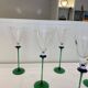 A Set of 6 Hand-blown Emerald Green Cobalt Blue Stem Champagne Flutes Art