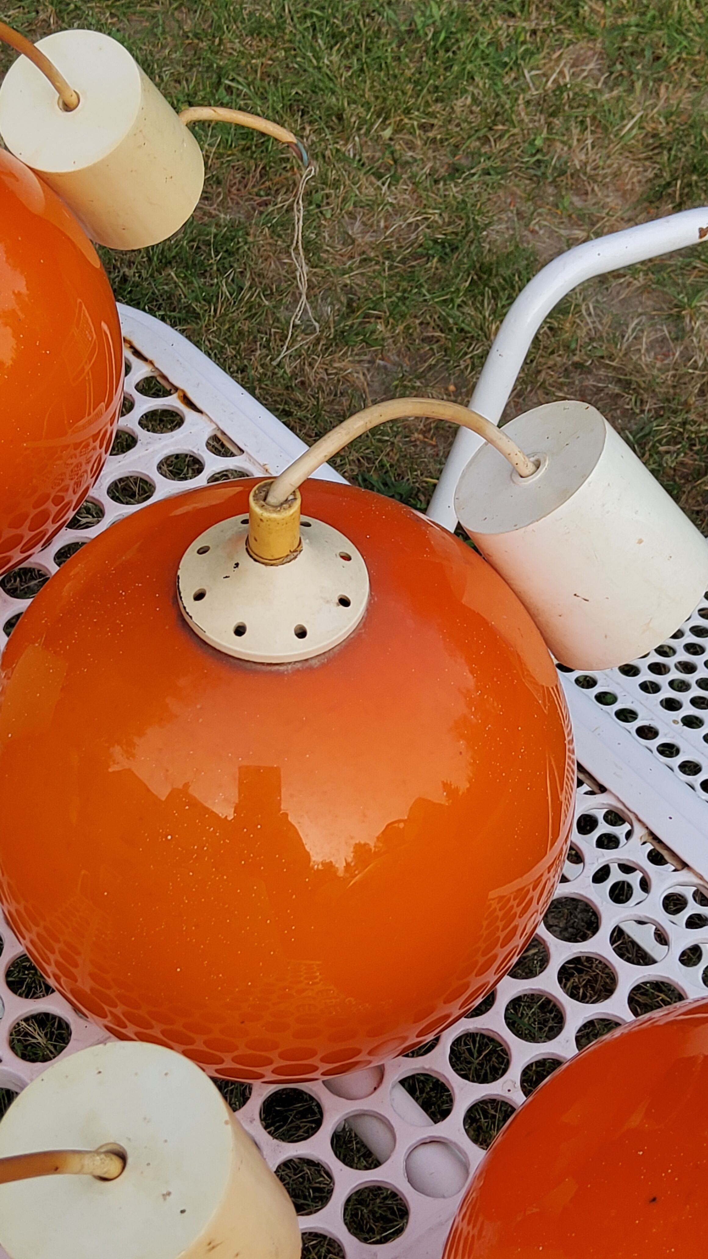 Set of 5 orange glass ball pendants from the 70s