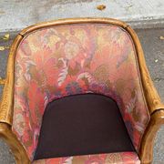Solid wood and fabric club chair with footrest