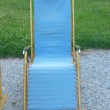 Set of 3 vintage lafuma sun loungers canvas and tubes + table