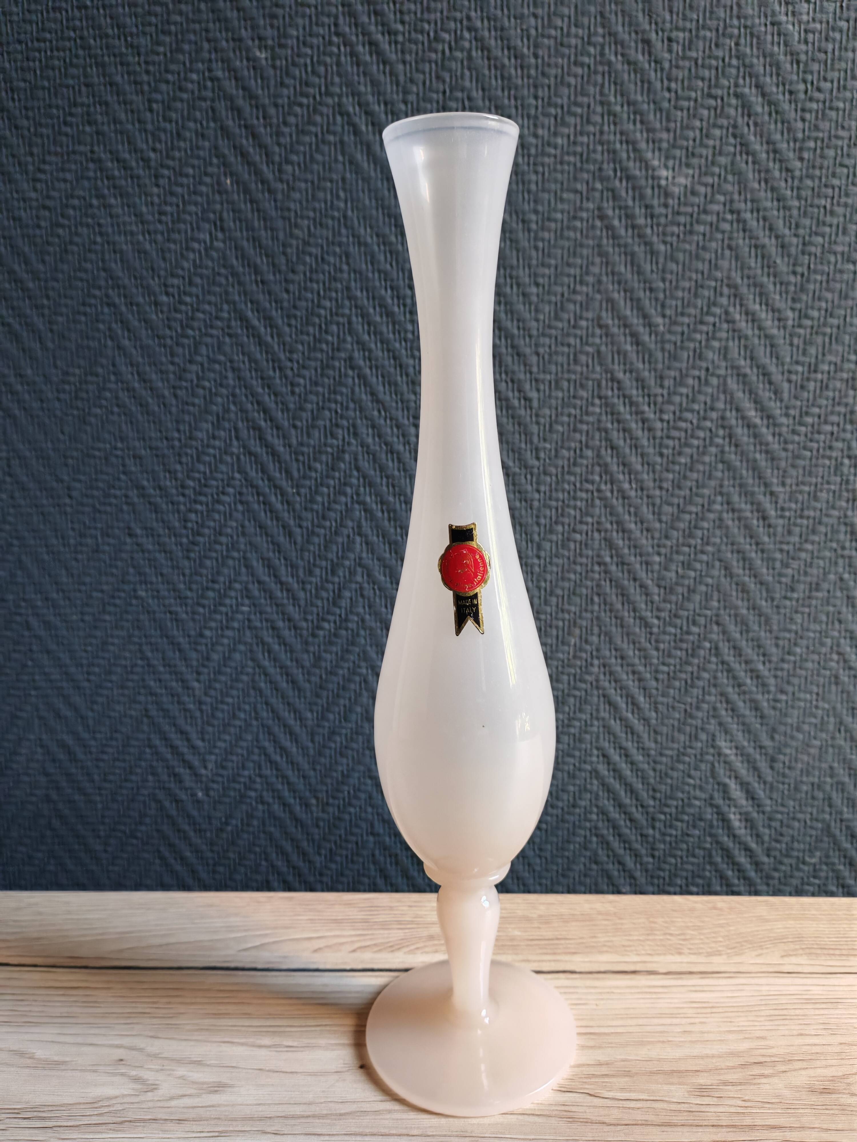 Vintage Italian White Nude Pink Opaline Soliflore Vase