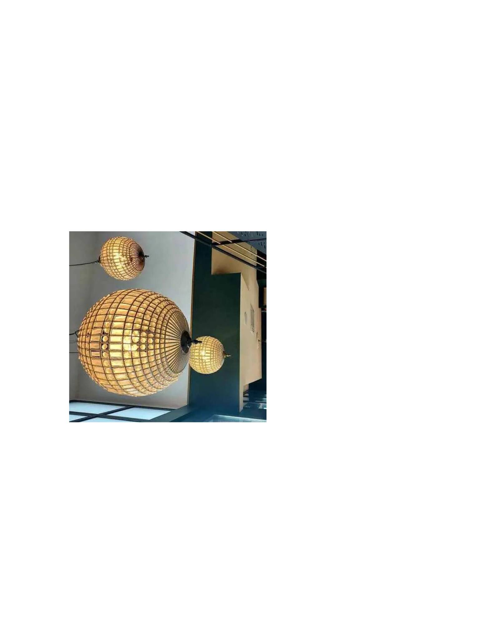 Spherical pendant light with crystal tassels and seed beads / vintage.