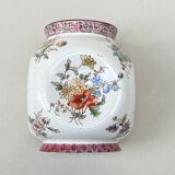 Ancien vase boule forme libre faïence de Longwy XIXe céramique fleurs