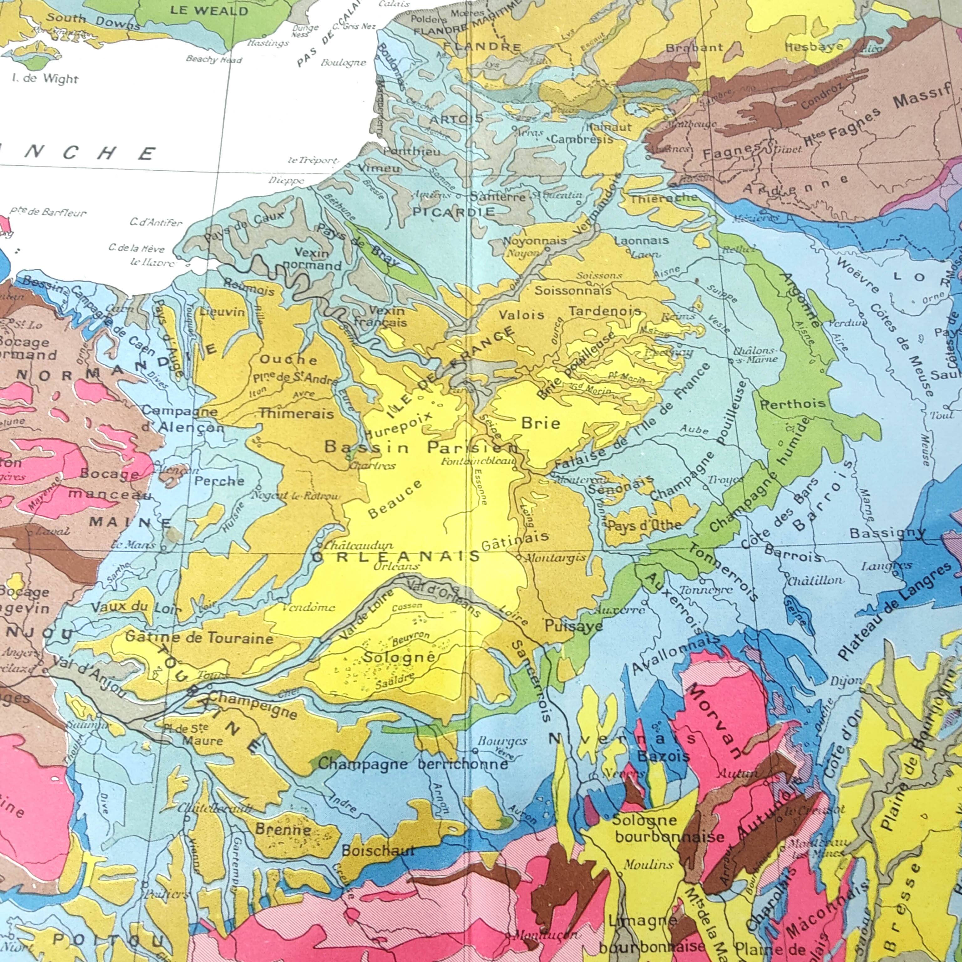 Old map of France from 1950 43x43cm