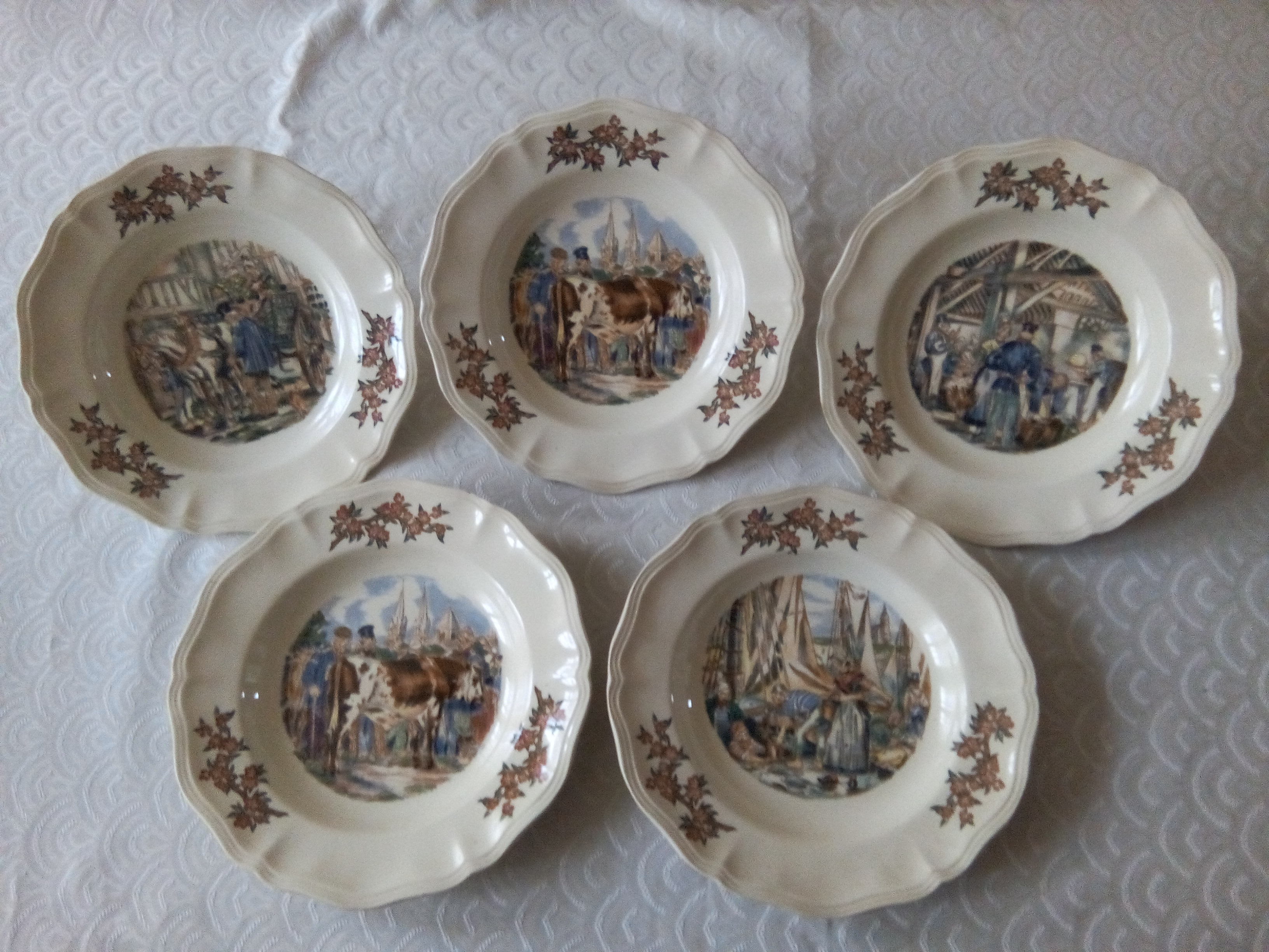 5 hollow plates faience sarreguemines ma normandie