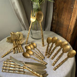 Nickel-plated bronze cutlery set, bamboo style