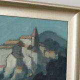 Mid Century Swedish Oil on Canvas “Village Motif” by Bengt Hillgrund