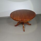 70s pine wood dining table / wood column leg table in 4-leg design with round top