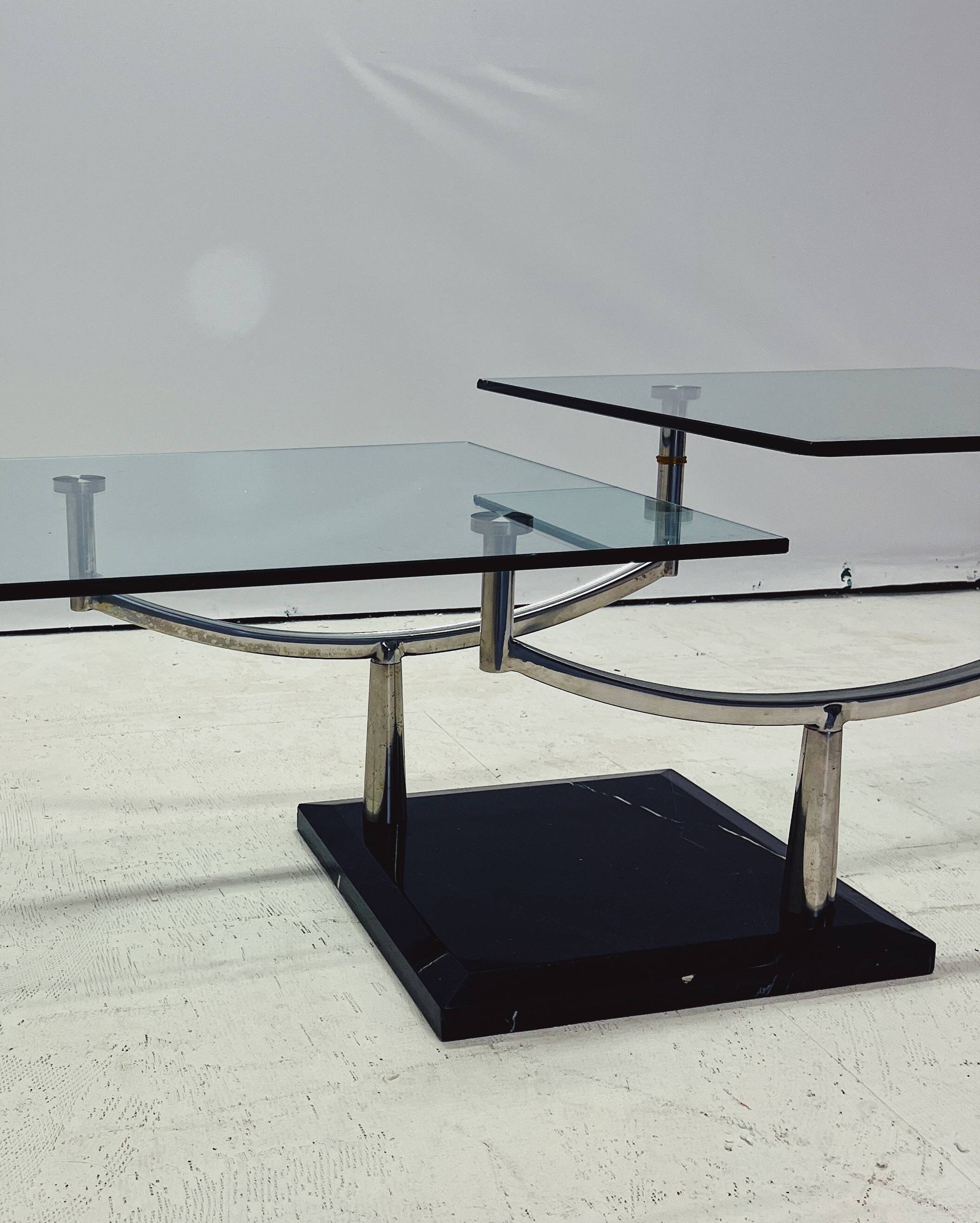 Vintage Danish Design Glass Coffee Table with Two Levels