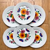 1980s dessert plates stamped Bavaria Schrirnding flower pattern mod funky