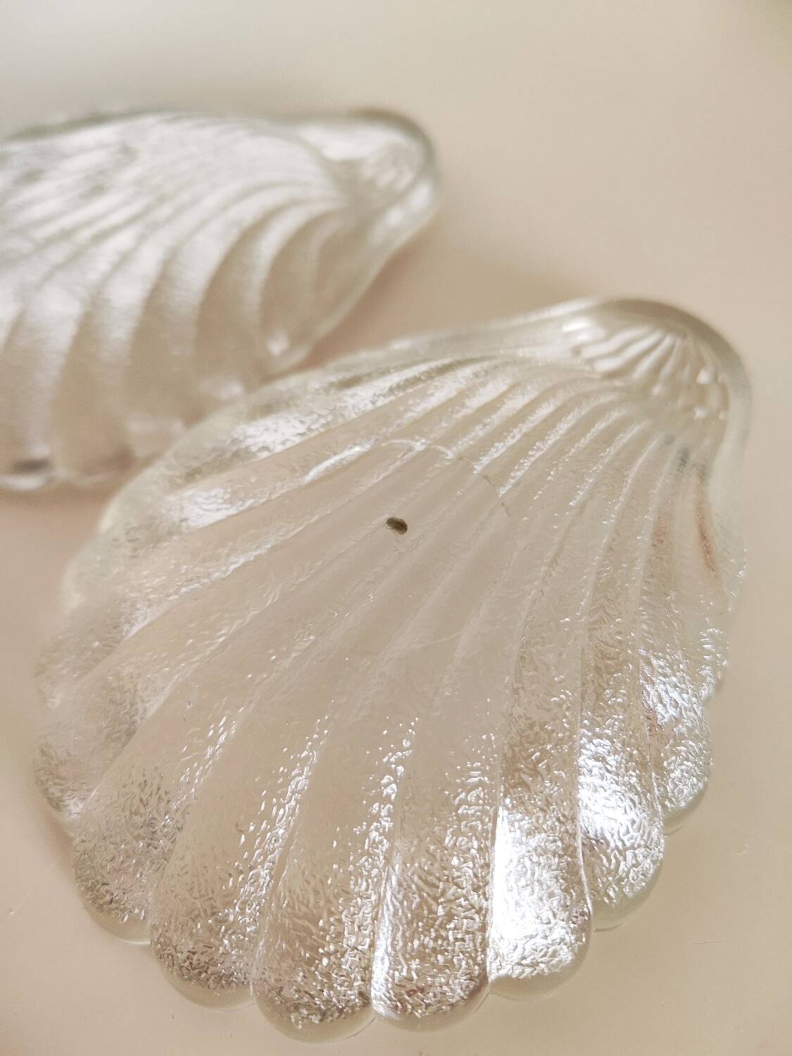 Vintage 1970s Portieux crystal scallop shell dishes.